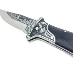 Boz Ayı ve Geyik Gravür İşleme Özel Kılıfıyla Avcı Çakı - Siyah