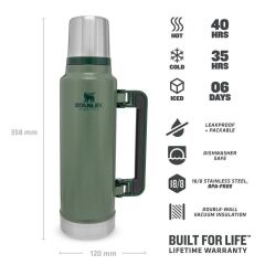 Stanley Klasik Vakumlu Paslanmaz Çelik Termos 1.4 LT The Legendary Classic Bottle 1.4L - Hammertone Green