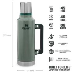 Stanley Klasik Vakumlu Paslanmaz Çelik Termos 1.9 LT - Hammertone Green