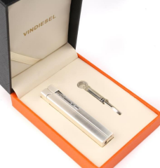 Slim Kare Metal Çakmak - Krom - Taşlı Gazlı