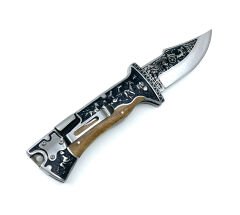 Amerikan Mustang Gravür İşleme Özel Kılıfıyla Avcı Çakı - Kahverengi