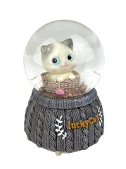 Lucky Cat - Şanslı Kedi Işıklı ve Müzikli Kar Küresi
