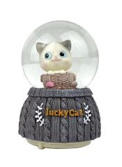 Lucky Cat - Şanslı Kedi Işıklı ve Müzikli Kar Küresi