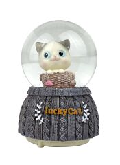 Lucky Cat - Şanslı Kedi Işıklı ve Müzikli Kar Küresi