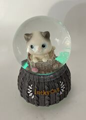 Lucky Cat - Şanslı Kedi Işıklı ve Müzikli Kar Küresi