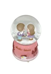 Winter Lovers - Kış Aşıkları Işıklı ve Müzikli Kar Küresi Pembe