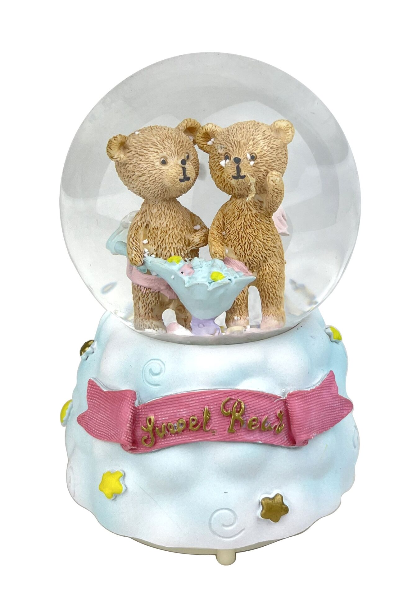 Sweet Bebi - Sevimli Ayıcıklar Işıklı ve Müzikli Kar Küresi Açık Mavi