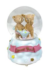 Sweet Bebi - Sevimli Ayıcıklar Işıklı ve Müzikli Kar Küresi Açık Mavi