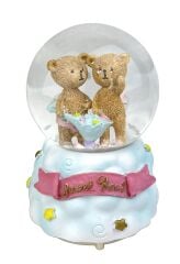 Sweet Bebi - Sevimli Ayıcıklar Işıklı ve Müzikli Kar Küresi Açık Mavi