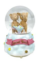 Sweet Bebi - Sevimli Ayıcıklar Işıklı ve Müzikli Kar Küresi Açık Mavi