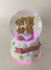 Sweet Bebi - Sevimli Ayıcıklar Işıklı ve Müzikli Kar Küresi Açık Mavi