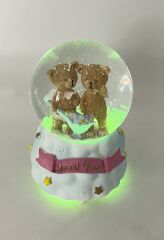 Sweet Bebi - Sevimli Ayıcıklar Işıklı ve Müzikli Kar Küresi Açık Mavi