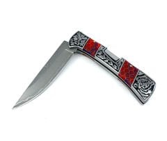 Kaplan İşlemeli Şam Çeliği Çakı - Kiremit Rengi Reçine Sap