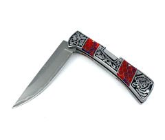 Kaplan İşlemeli Şam Çeliği Çakı - Kiremit Rengi Reçine Sap