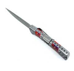 Kaplan İşlemeli Şam Çeliği Çakı - Kiremit Rengi Reçine Sap