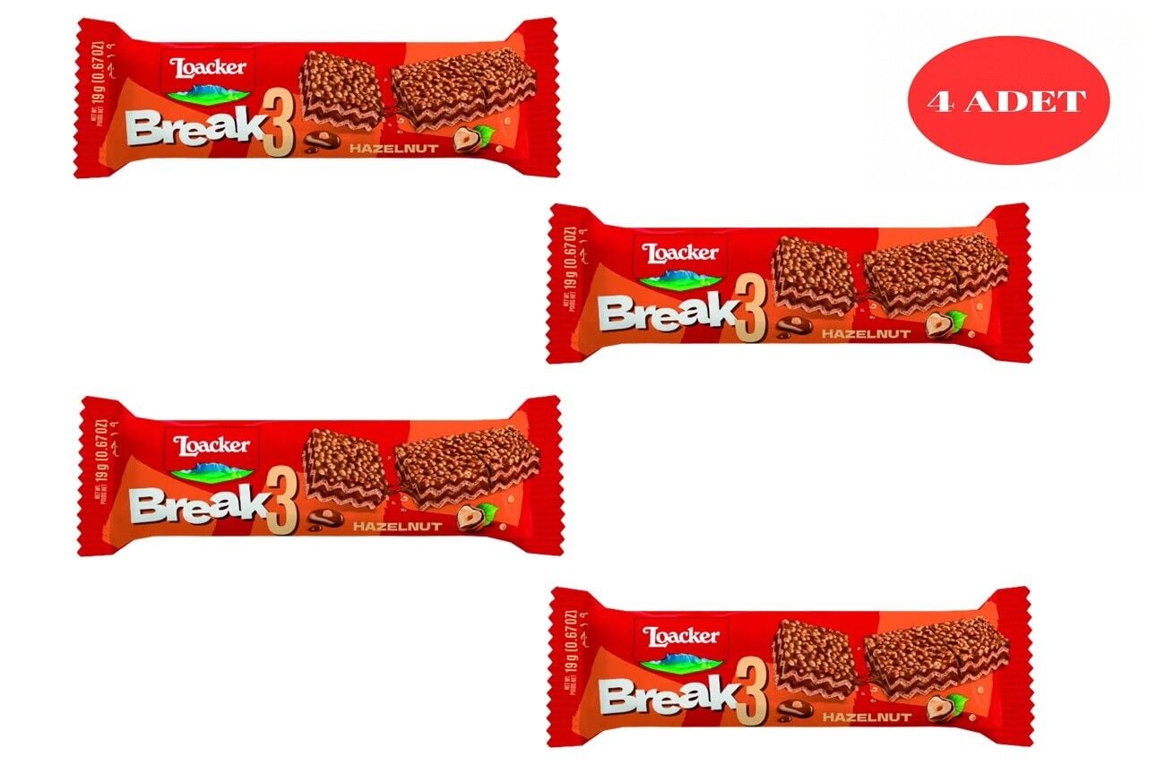 Loacker Break3 Hazelnut Gofret 19 Gr (4 ADET)