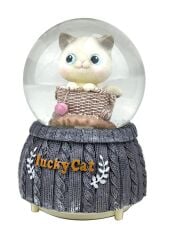 Şanslı Kedi - Lucky Cat Işıklı ve Müzikli Kar Küresi Büyük Boy