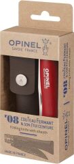 Opinel No 08 Paslanmaz Çelik Trekking Çakı + Kılıf Set - Kırmızı