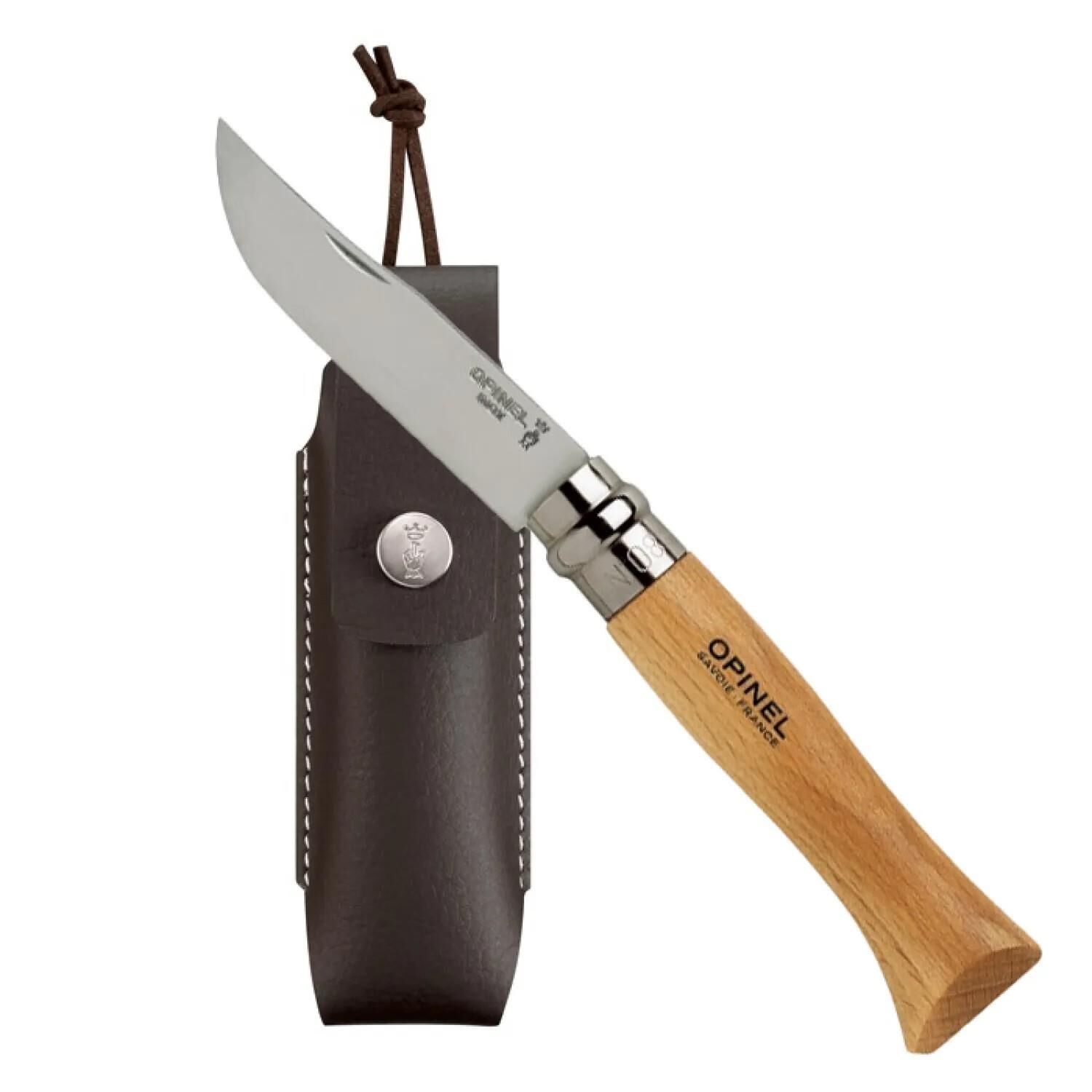 Opinel No 08 Paslanmaz Çelik Trekking Çakı + Kılıf Set - Naturel