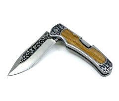 Gravür İşlemeli Katlanır Çakı Zeytin Ağacı Sap