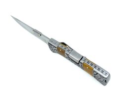 Kaplan İşlemeli Paslanmaz Çelik Katlanabilir Av Bıçağı Zeytin Ağacı Sap 21,5 cm