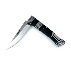 Abanoz Ağacı Kabzeli Çiçek İşlemeli Katlanabilir Çakı