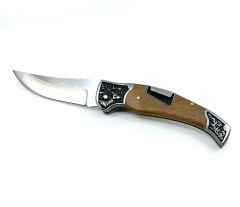 Full Rivet Çakı Geyik Gravürlü Zeytin Ağacı Sap