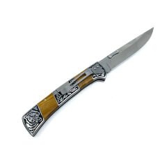 Kaplan İşlemeli Paslanmaz Çelik Katlanabilir Av Bıçağı Zeytin Ağacı Sap 24 cm