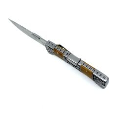 Kaplan İşlemeli Paslanmaz Çelik Katlanabilir Av Bıçağı Zeytin Ağacı Sap 24 cm