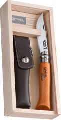 Opinel N°08 Carbon + Sheath - Ahşap Kutulu ve Kılıflı Karbon Çelik Çakı