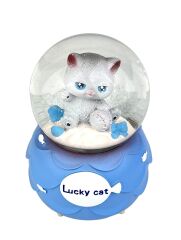 Lucky Cat - Şanslı Kedi Işıklı ve Müzikli Kar Küresi Mavi
