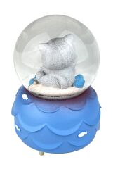 Lucky Cat - Şanslı Kedi Işıklı ve Müzikli Kar Küresi Mavi