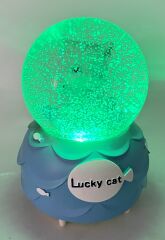 Lucky Cat - Şanslı Kedi Işıklı ve Müzikli Kar Küresi Mavi
