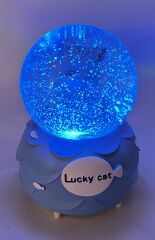 Lucky Cat - Şanslı Kedi Işıklı ve Müzikli Kar Küresi Mavi