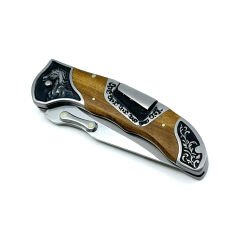 American Mustang At Figürü İşlemeli Katlanır Çakı - Zeytin Ağacı Kabze 20 Cm