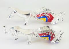 Swaroski Taşlı Metal Bereket Fili 5li Mücevher Kutusu Gri