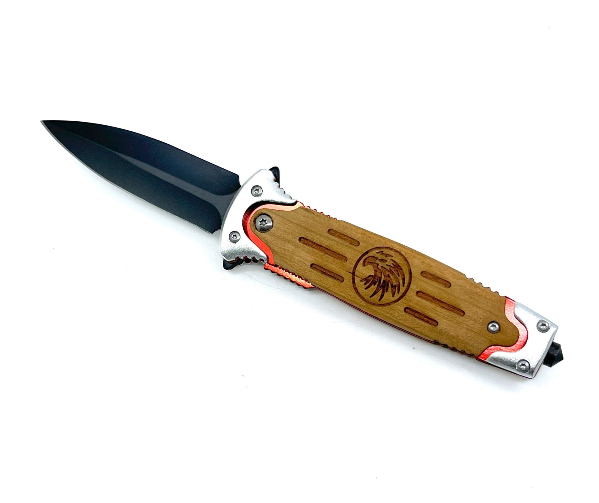 Ahşap Kabze Kartal Desen Çakı - Gri