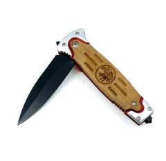 Ahşap Kabze Kartal Desen Çakı - Gri