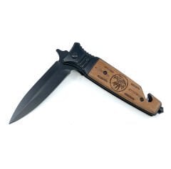 Ahşap Kabze Kartal Desen Çakı - Siyah