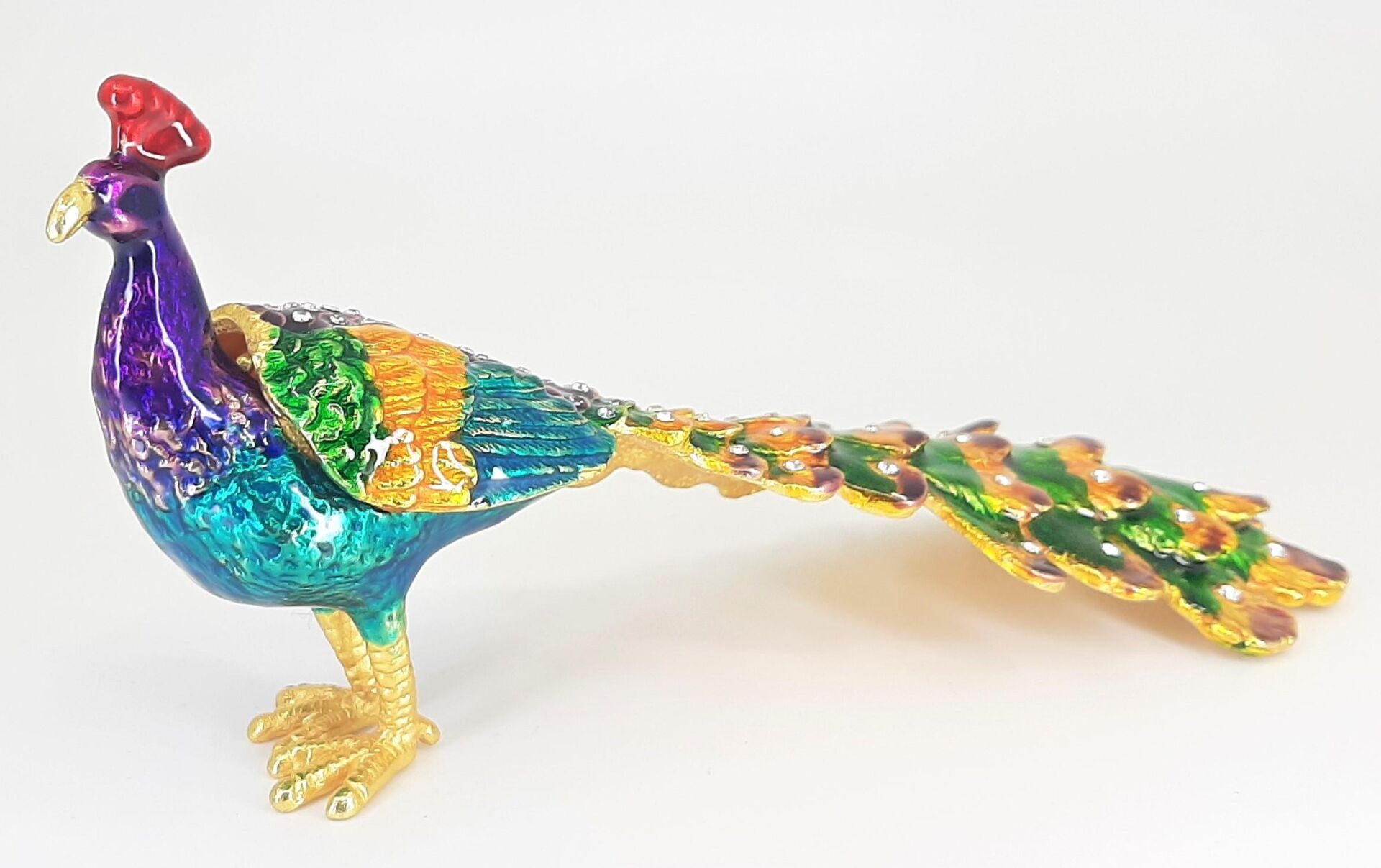 Swaroski Taşlı Metal Tavus Kuşu Mücevher Kutusu