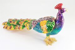 Swaroski Taşlı Metal Tavus Kuşu Mücevher Kutusu