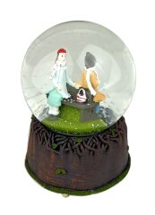 Left-Right Bankta Oturan Aşıklar Işıklı ve Müzikli Kar Küresi