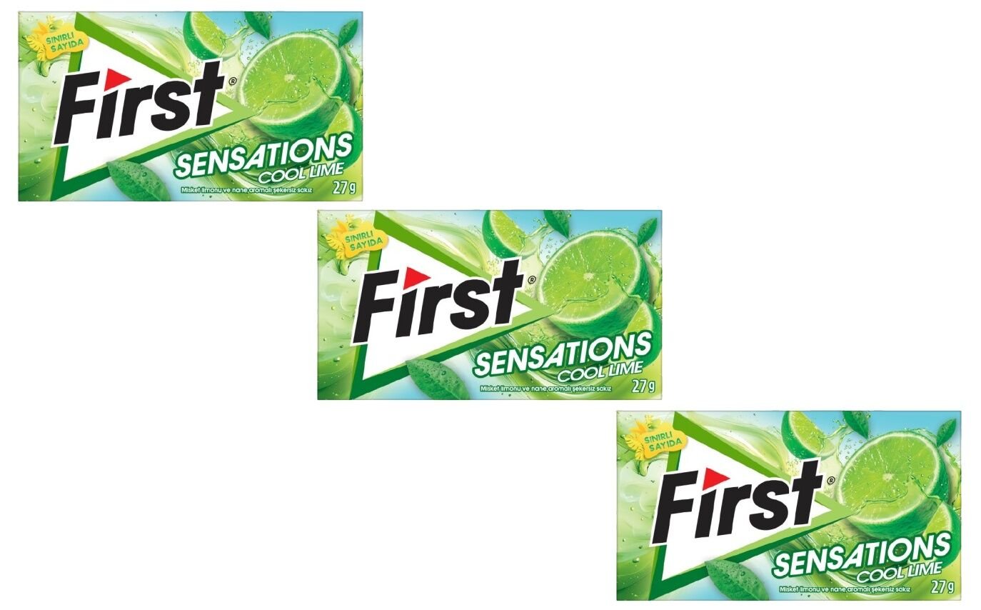 First Sensations Cool Lime Misket Limonu ve Nane Aromalı Şekersiz Tatlandırıcılı Sakız 3'lü Paket