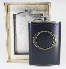 Paslanmaz Çelik Siyah Deri Kaplamalı 9 Oz Matara / Kutulu