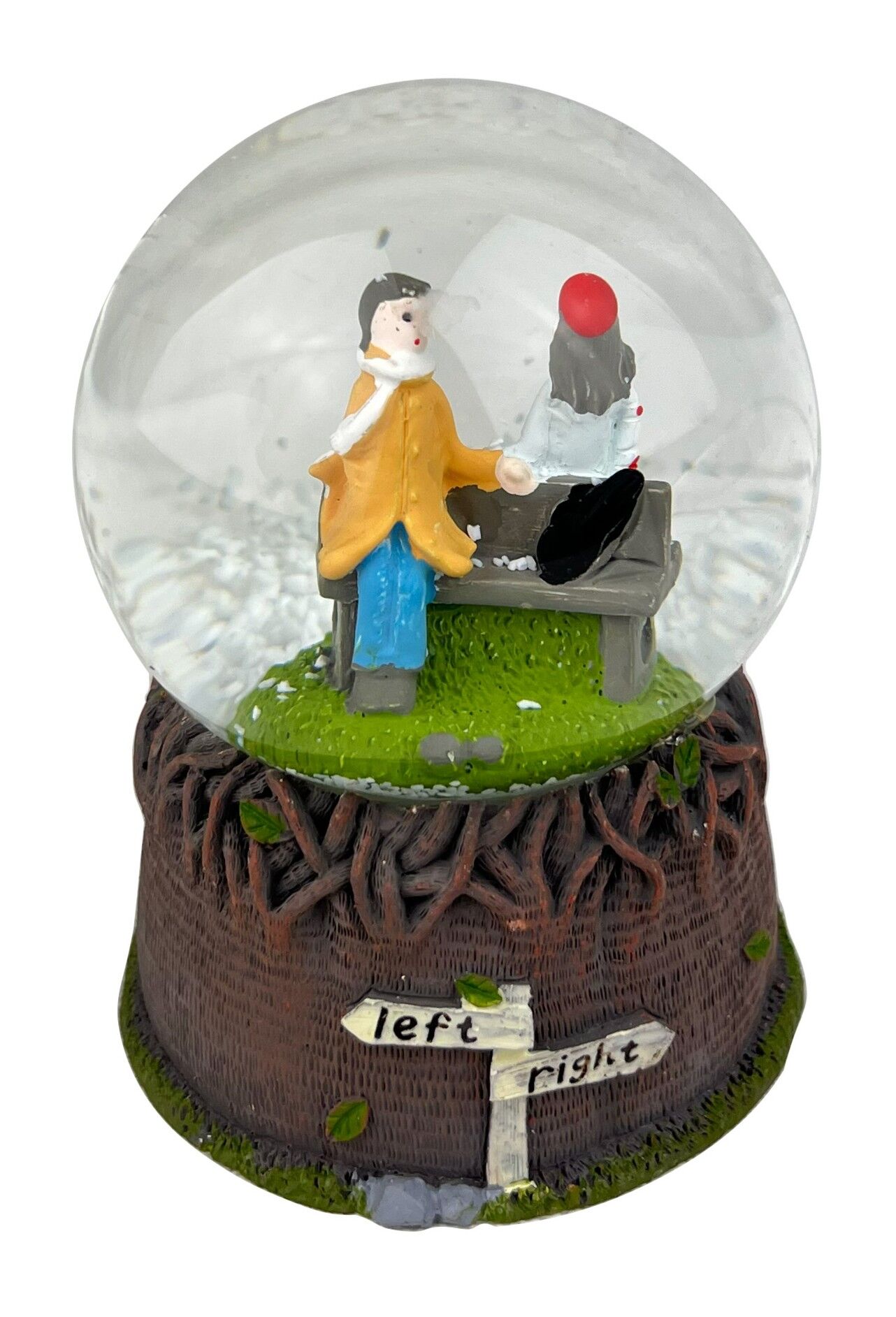 Bankta Oturan Aşıklar - Küçük Boy Işıklı ve Müzikli Kar Küresi