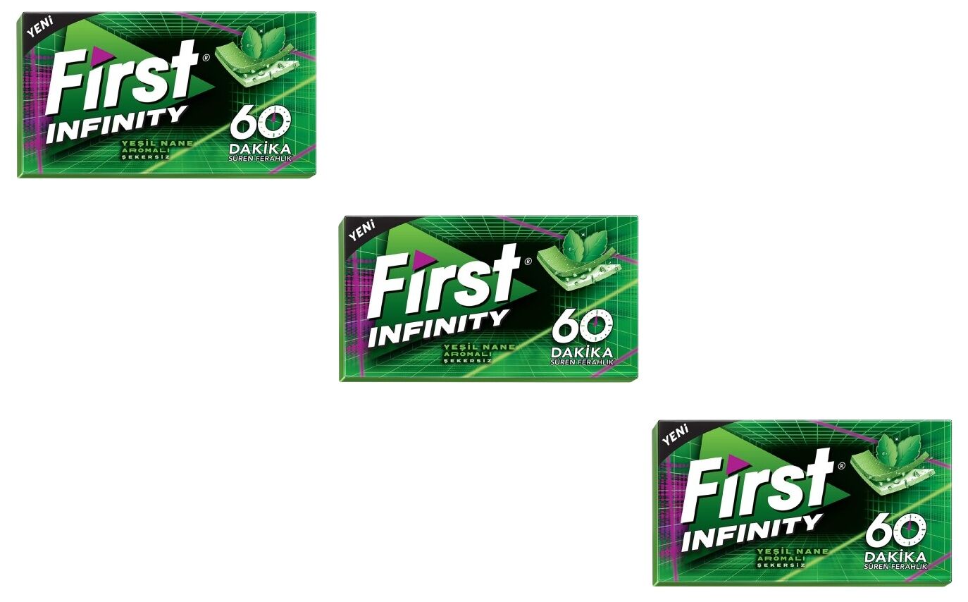 First 60 Dk Infinity Yeşil Nane Aromalı Şekersiz Tatlandırıcılı Sakız - 3'lü Paket