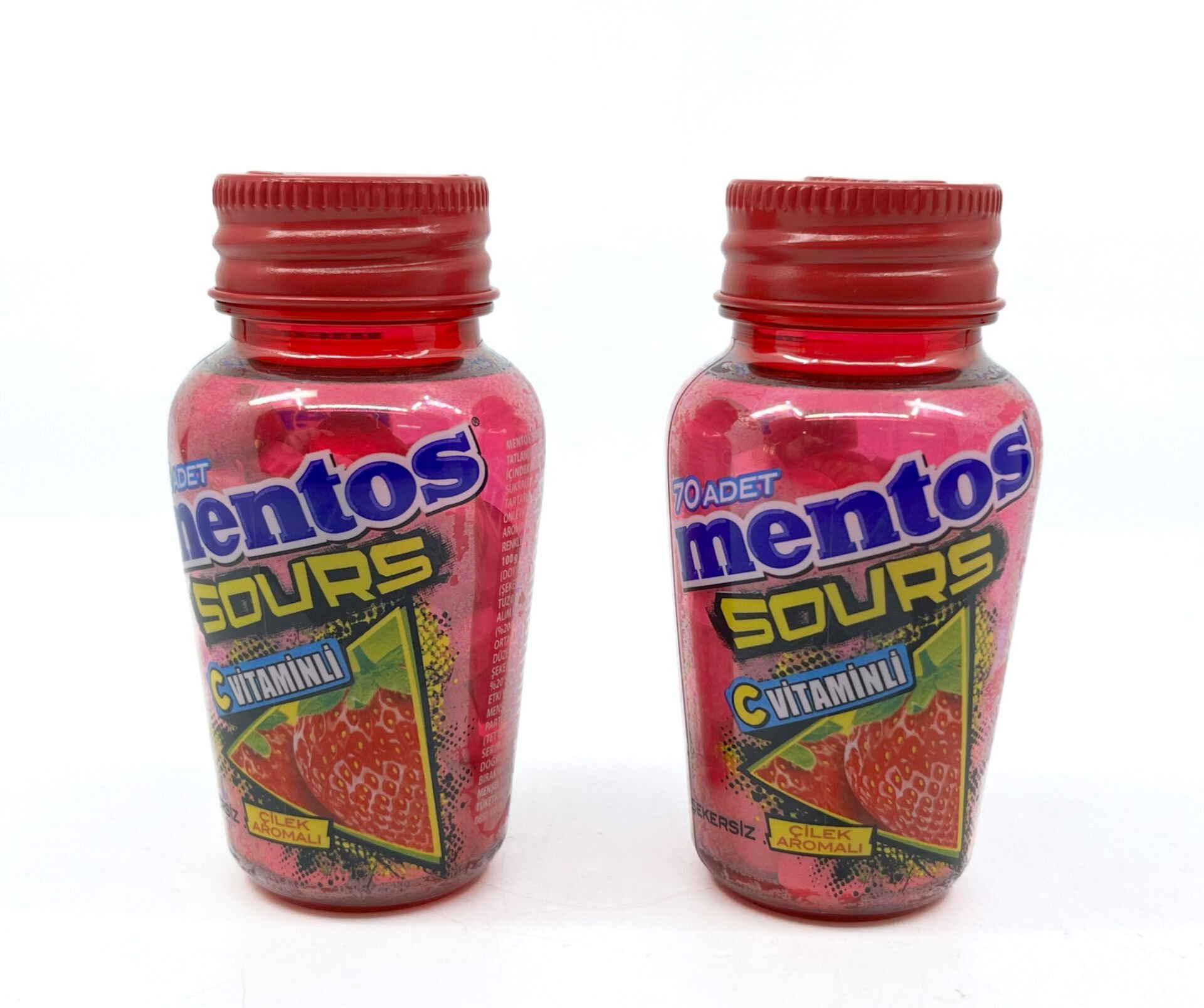 Mentos Sours Şekersiz Tatlandırıcılı C Vitaminli Çilek Aromalı Tablet Şekerleme 49gr X 2 Adet