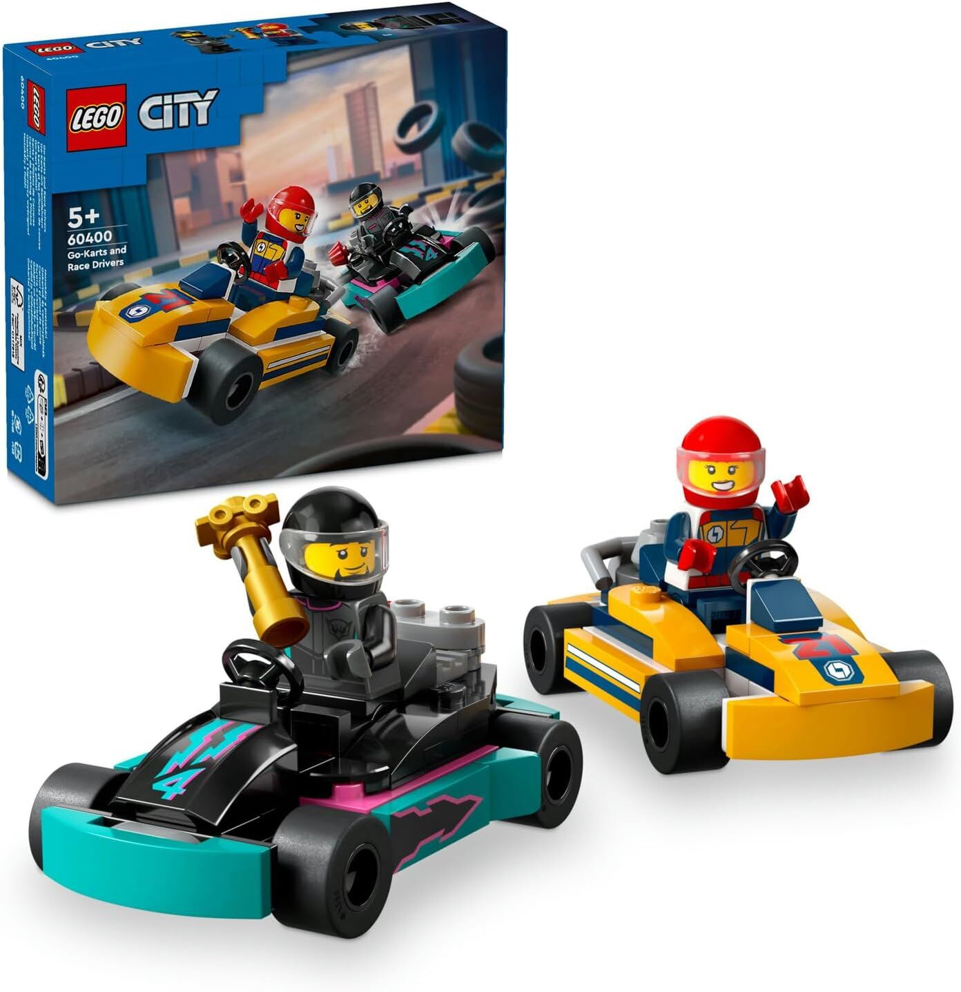 LEGO® City Go-Kartlar ve Yarış Sürücüleri 60400 - 5 Yaş ve Üzeri için Yarışçı Minifigürü İçeren Yaratıcı Oyuncak Yapım Seti (99 Parça)