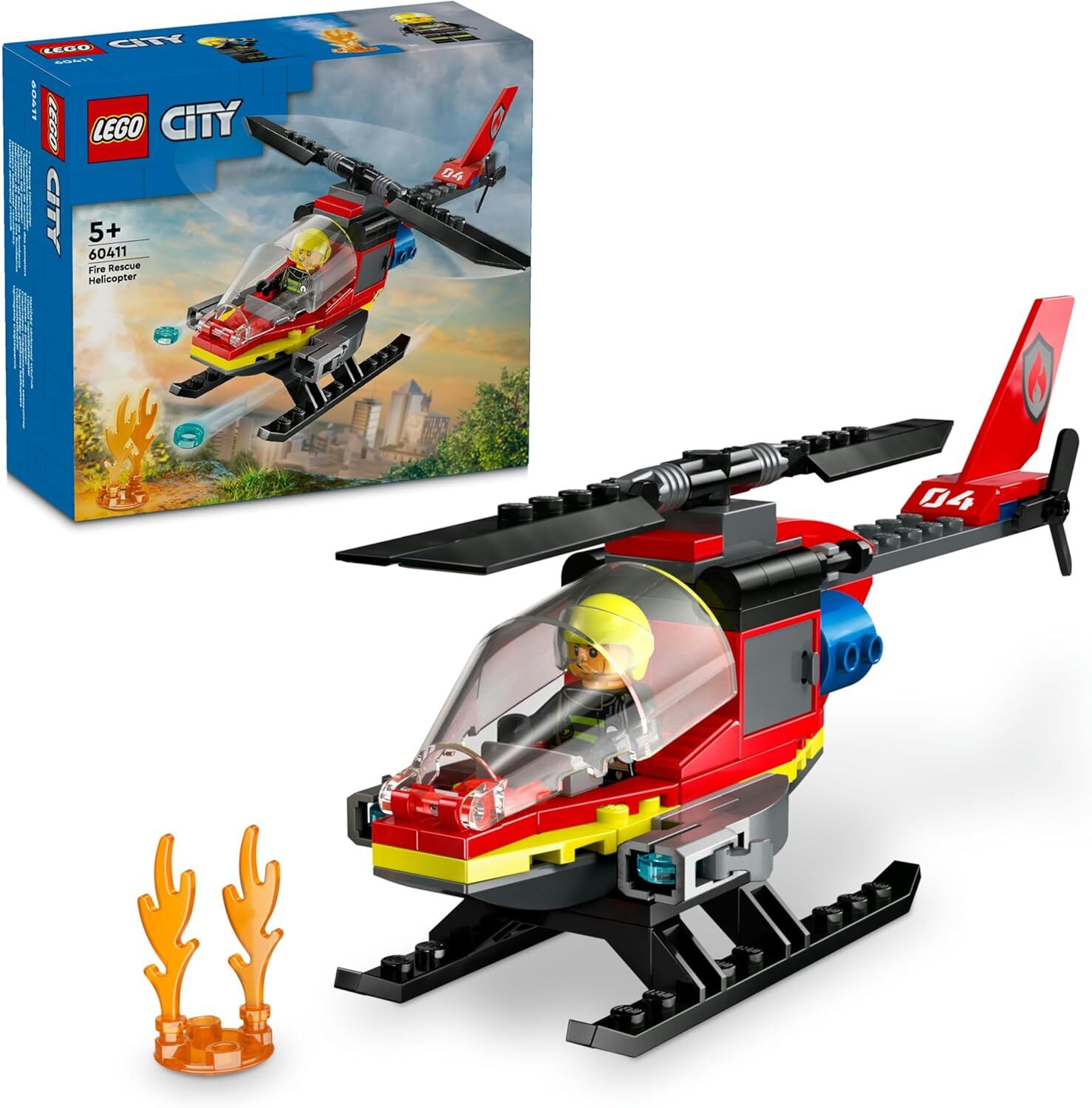 LEGO City İtfaiye Kurtarma Helikopteri 60411 - 5 Yaş ve Üzeri Çocuklar için Pilot Minifigürü İçeren Yaratıcı Oyuncak Yapım Seti (85 Parça)