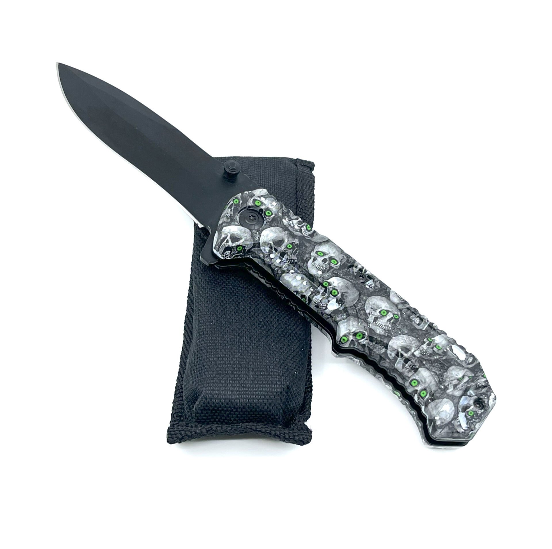 Kuru Kafa Desenli Kabze Flipper Mekanizma EDC Çakı - Siyah